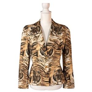 90s Tiger Print Blazer Jacket Women's 6 Retro Vintage Bold Two Button Funky